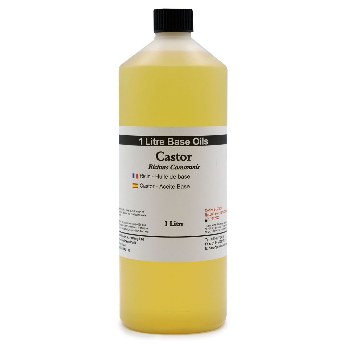Castor Base Oil – 1 Litre botella de aceite de ricino base 1 litro para masaje y cuidado de la piel, envase transparente con tapa negra