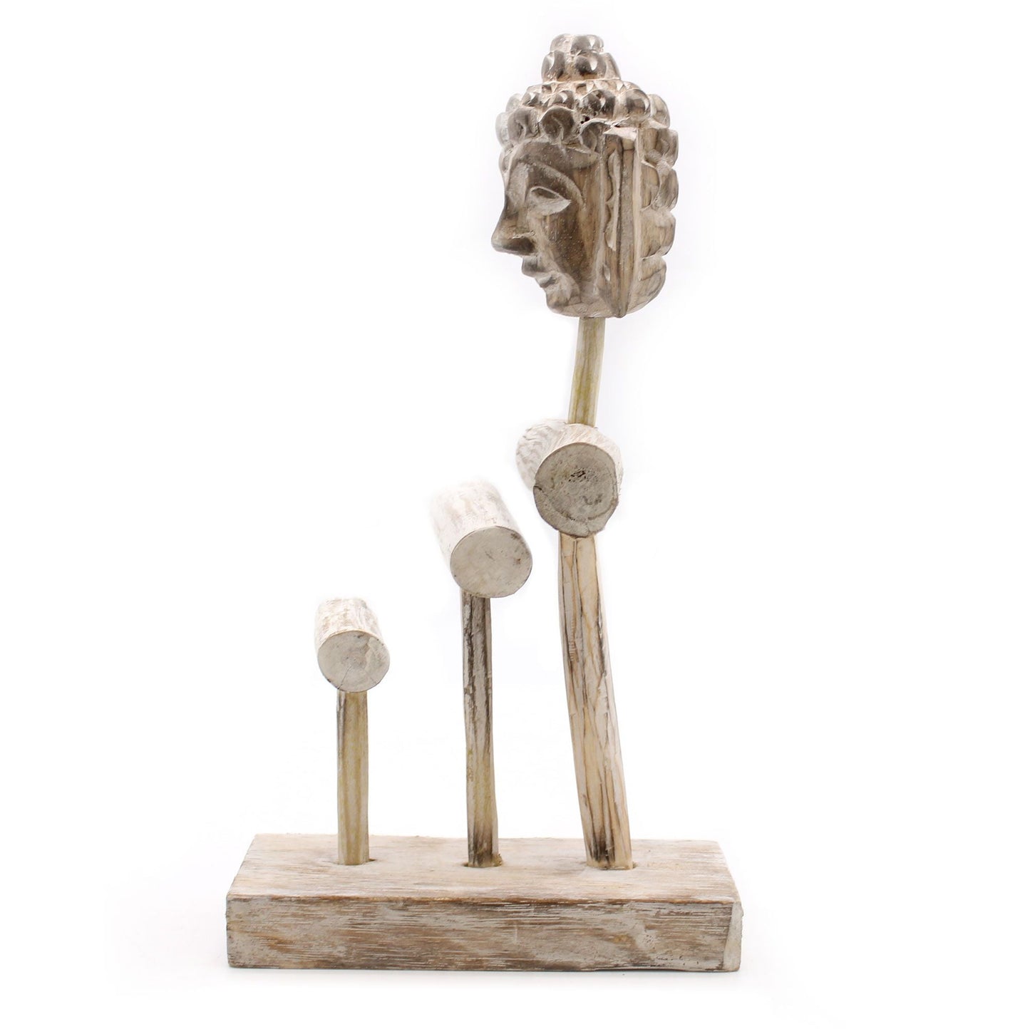 Albasia Wood Jewellery Stand – Whitewash 37 CM with three branches on rustic wooden base, whitewashed finish