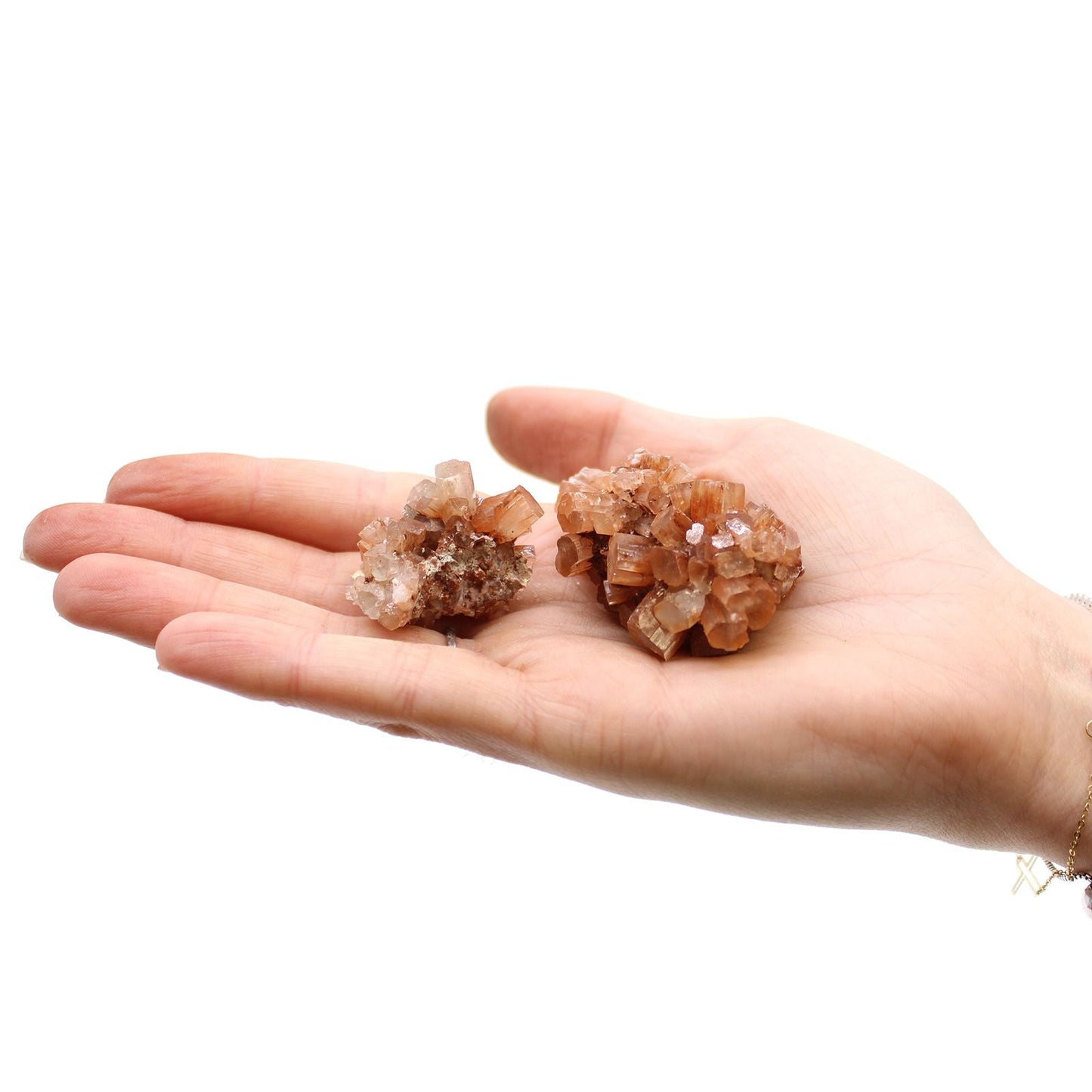 Aragonite Rare Mineral Specimens – 20 Pieces, cristales ramificados de aragonita de Marruecos sostenidos en la mano
