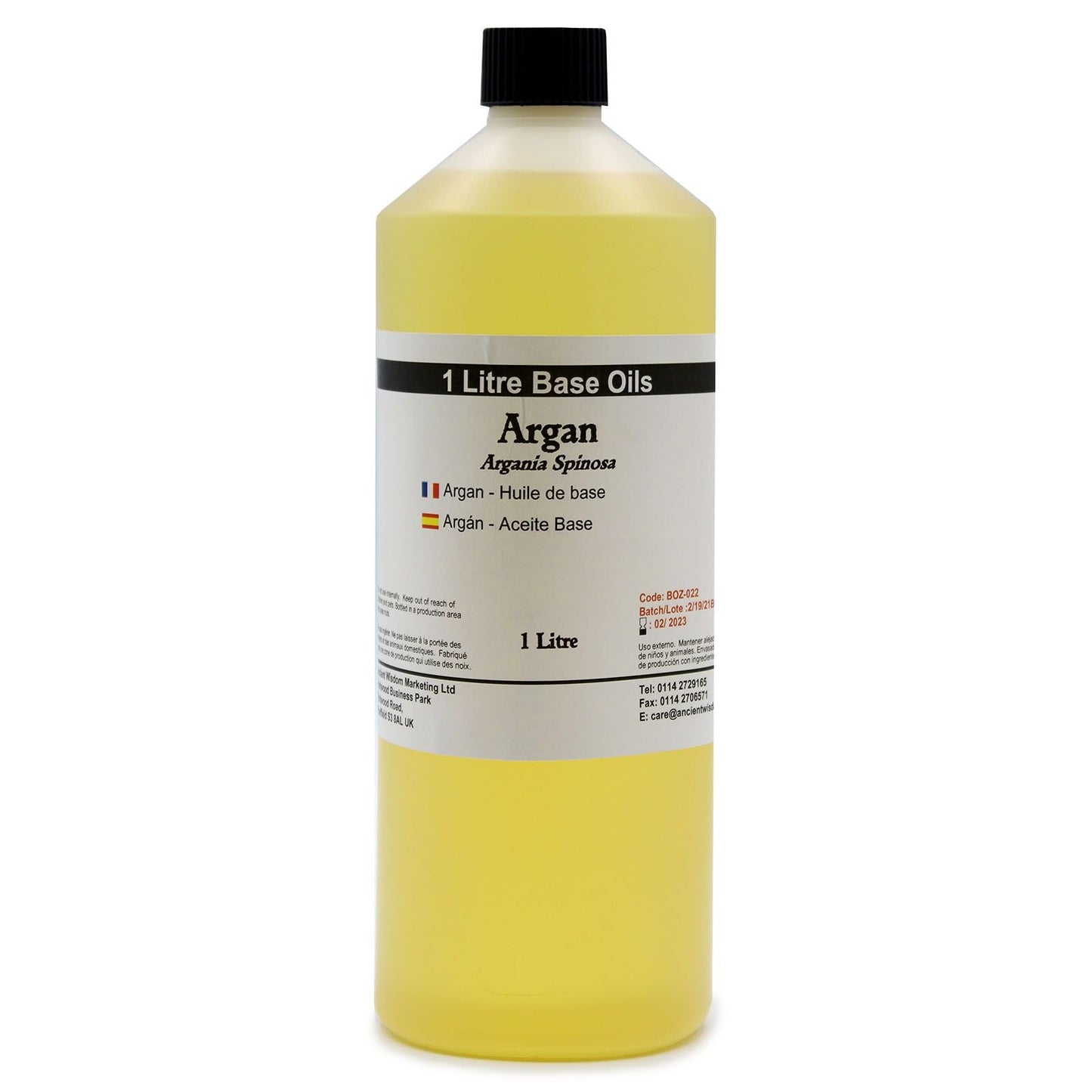 Argan Oil – 1 Litre base oil bottle for massage, skincare and hair care, 1L format with black cap