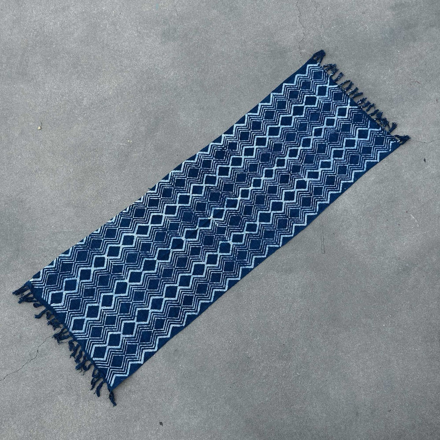 Handmade Indigo Runner – 170 × 60 CM – Heerak Pattern