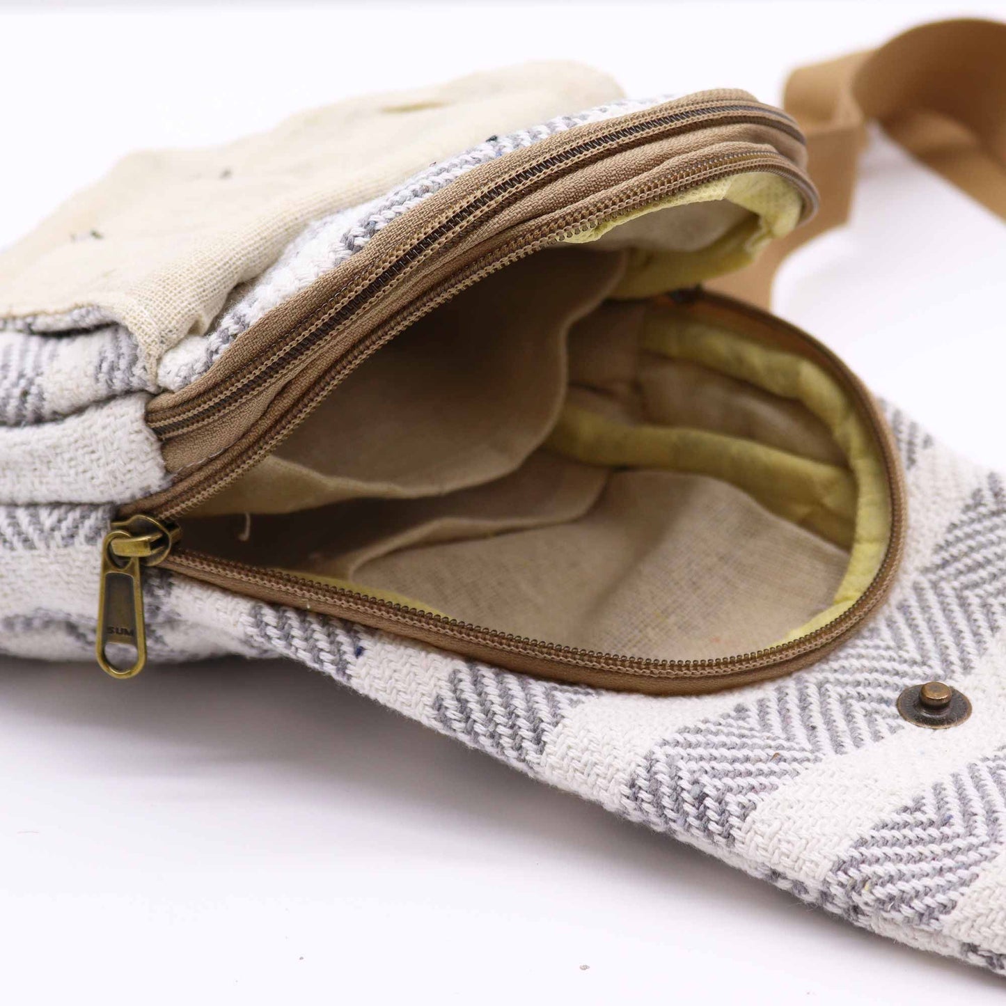 Natural Cotton Cross Body Bag – Grey & White