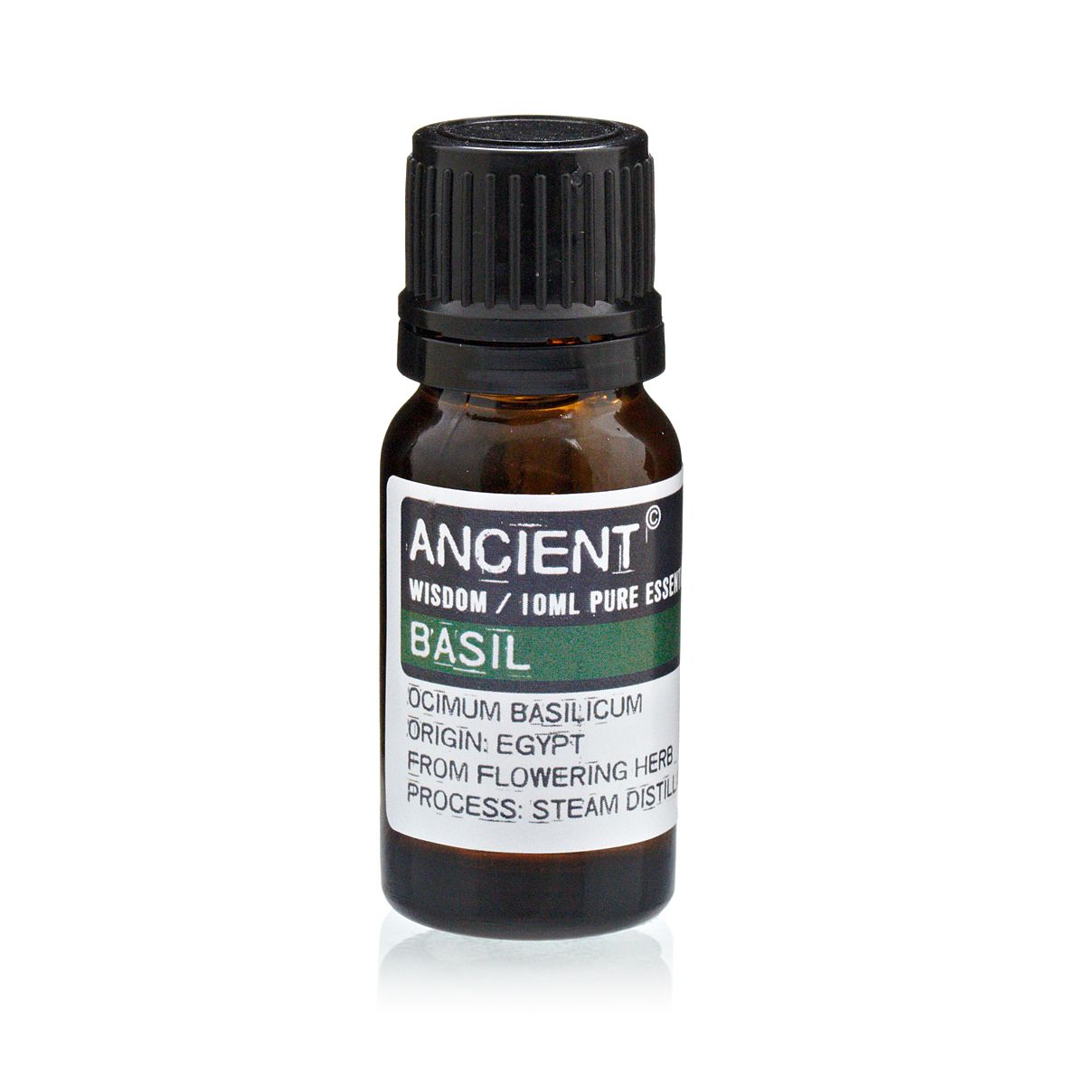 Alt-Tag: Basilikum-Ätherisches Öl – 10-ML-Flasche mit reinem Basilikum-Ätherischem Öl, 10 ml Braunglas mit schwarzem Schraubverschluss, dampfdestilliert