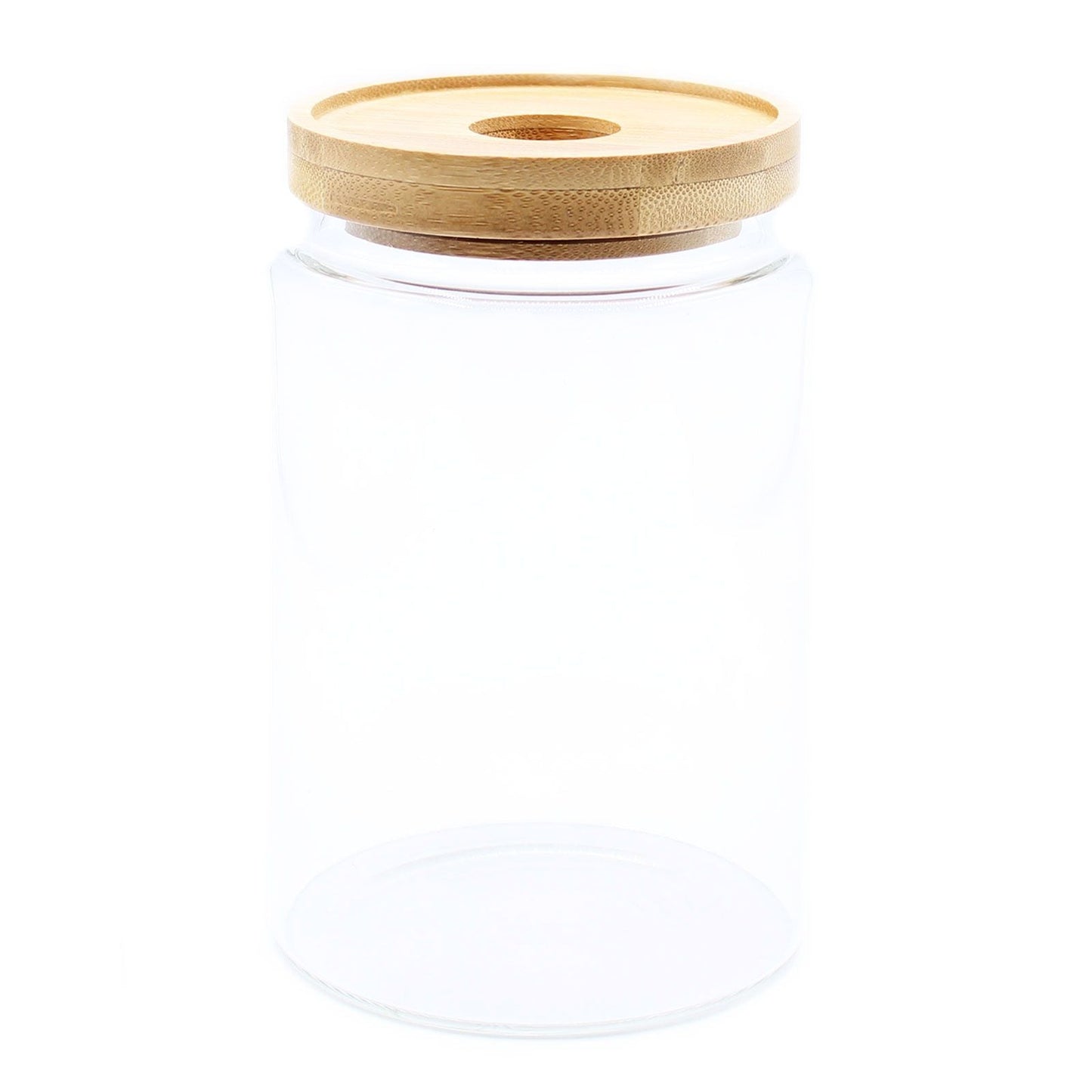 Alt-Tag: Borosilikatglas-Bambusglas – 15CM Aufbewahrungsglas aus klarem Borosilikatglas mit Bambusdeckel, 15 cm Höhe