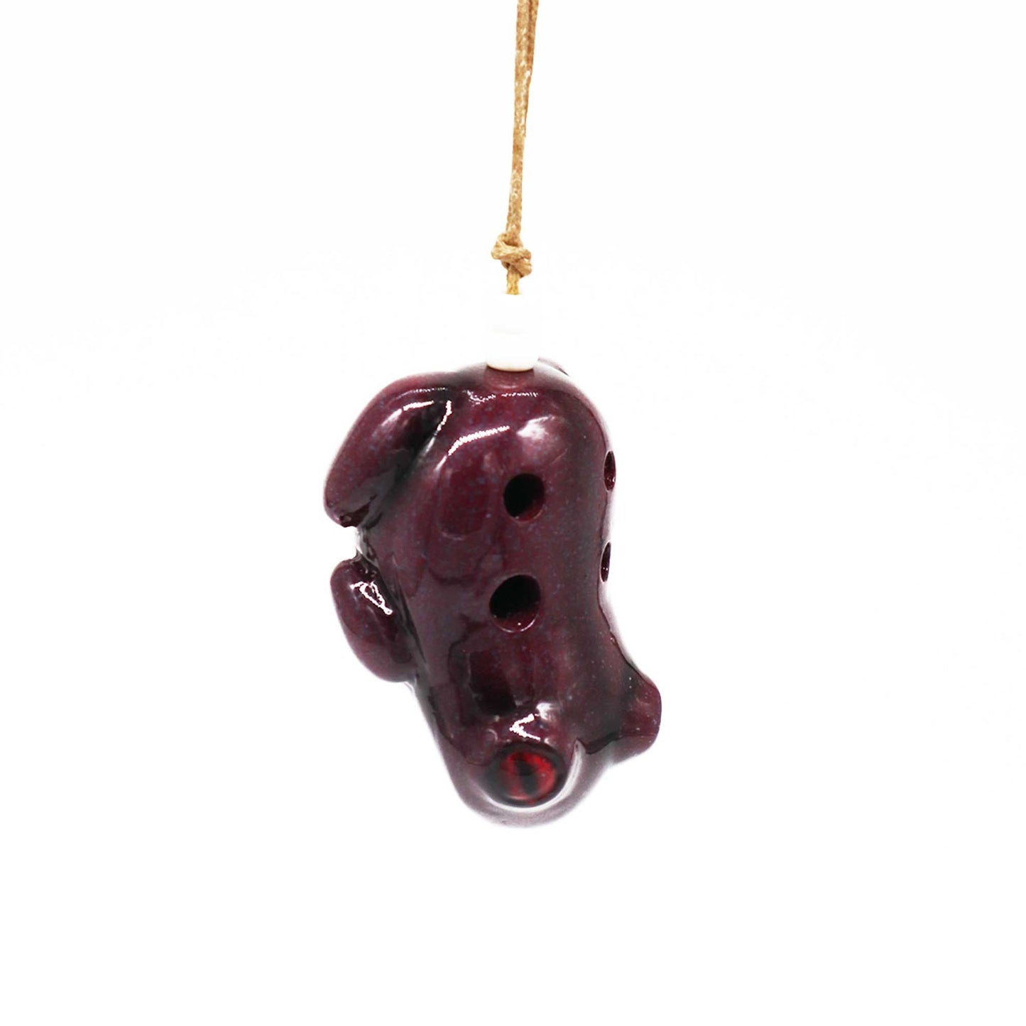 Ceramic Frog Ocarina – 8x6x5 CM, ocarina de cerámica en forma de rana color burdeos con cordón, instrumento musical decorativo