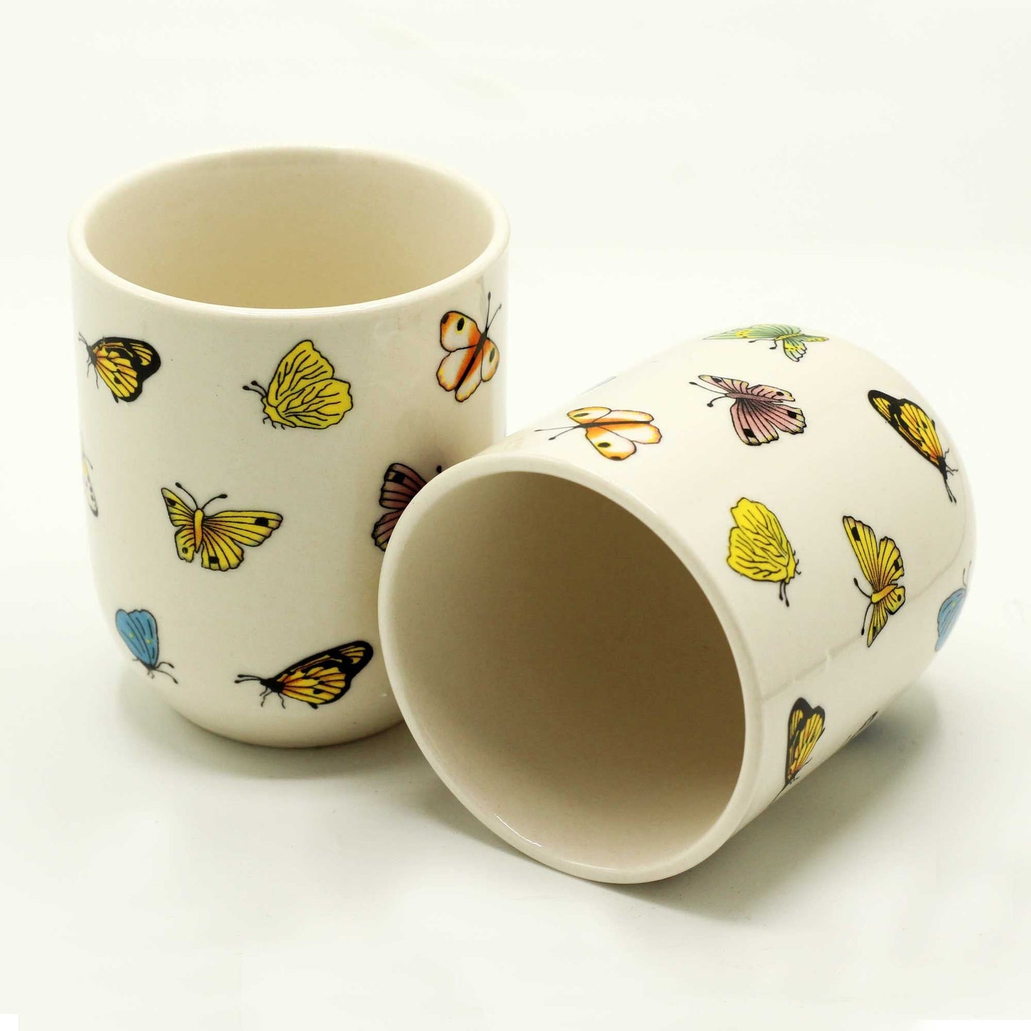 Alt Tag: Ceramic Herbal Tea Cup Set – Butterflies, 190ML, ceramic cups with butterfly motif, white finish, 190ml