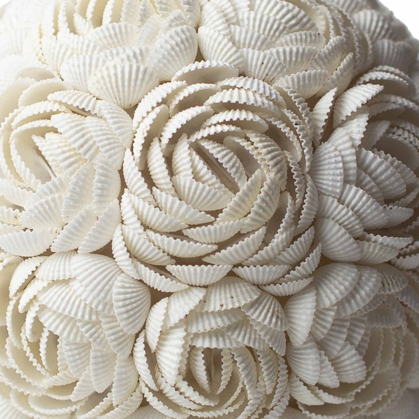 Alt Tag: Close-up of Cotton Boho Seashell Lamp – Rose Oval 20CM, handcrafted white seashell rosette texture detail