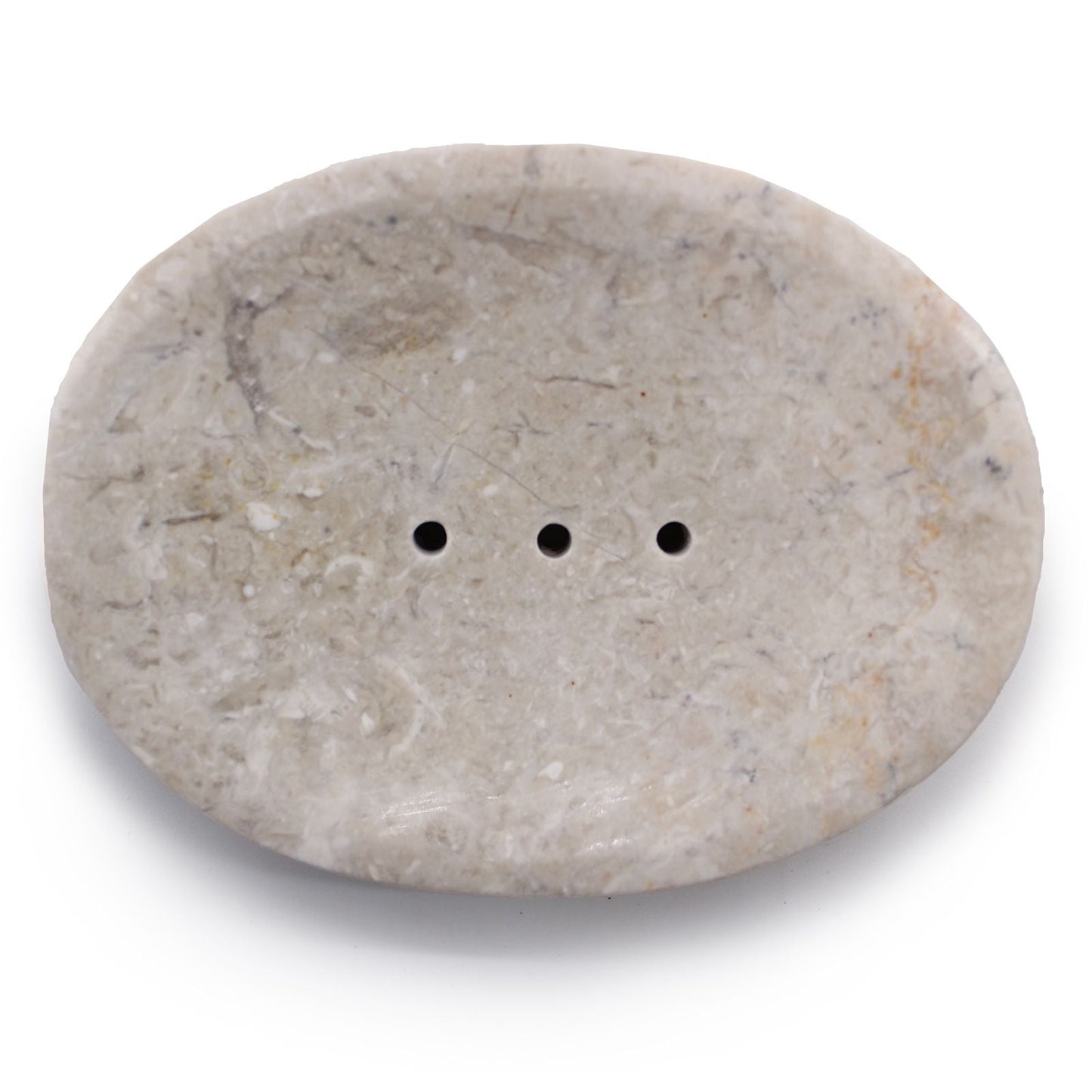 Cream Marble Oval Soap Dish – 12CM, oval cream marble soap dish with three drainage holes for bathroom sink or shower