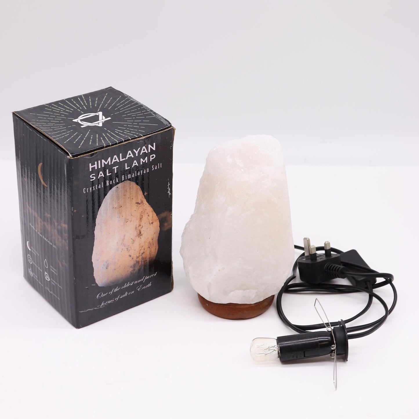 Crystal Rock Himalayan Salt Lamp with Base – Approx. 2–3 KG with box, wooden base and power cord kit