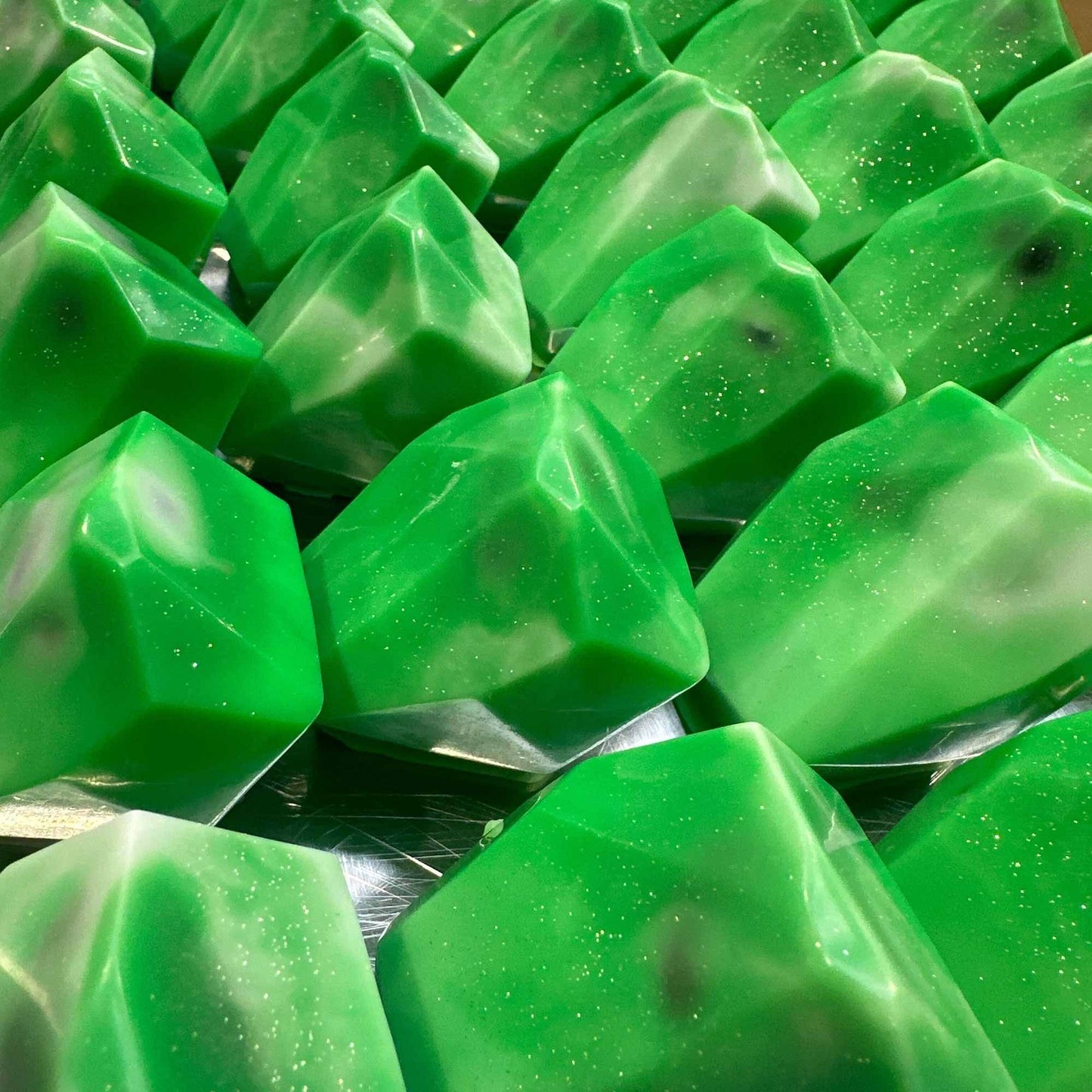 Alt Tag: Earth Crystal Elemental Soap – 100G green crystal-shaped soap bars with subtle shimmer, 100g handmade soap