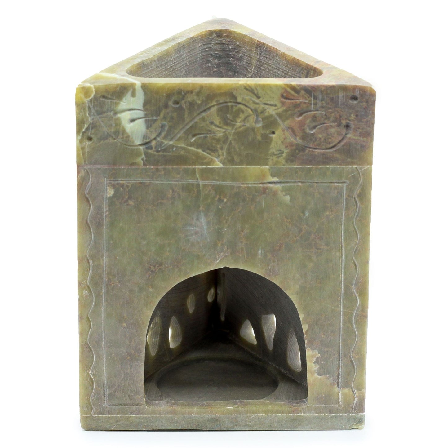 Handcrafted Soapstone Oil Burner – Elephant 11x9 CM, quemador de aceite de piedra jabón con tallado de elefante y forma triangular