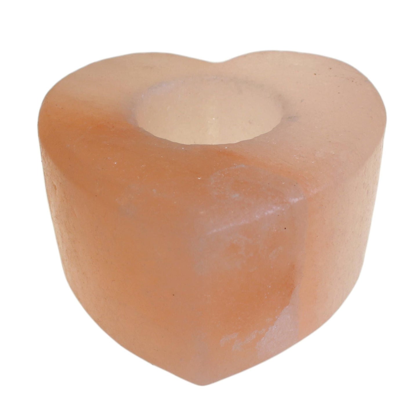 Alt Tag: Himalayan Heart Candle Holder – Medium heart-shaped Himalayan salt candle holder, medium size 10x12x9 cm, natural pink salt finish