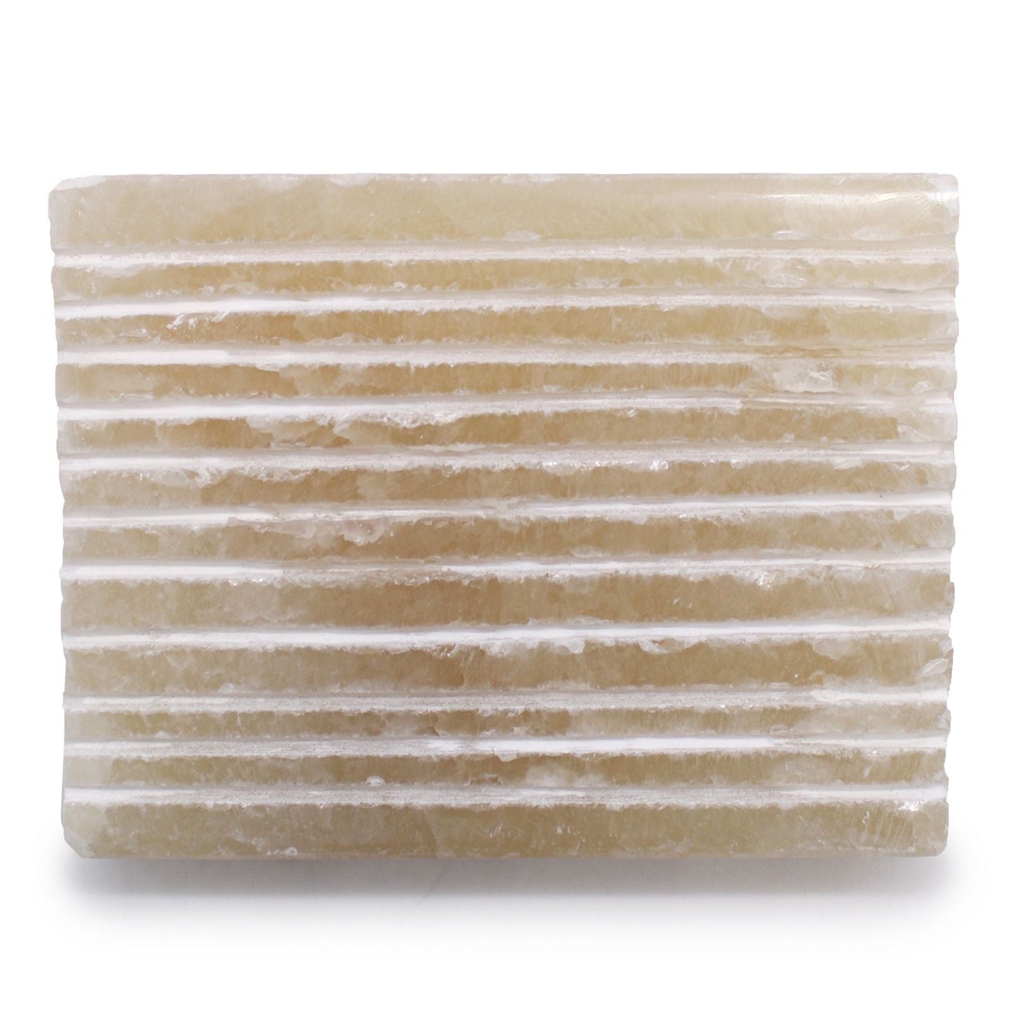 Alt Tag: Honey Onyx Stone Soap Dish – 11.5x9x2 CM, rectangular ribbed honey onyx stone soap dish in natural beige tones