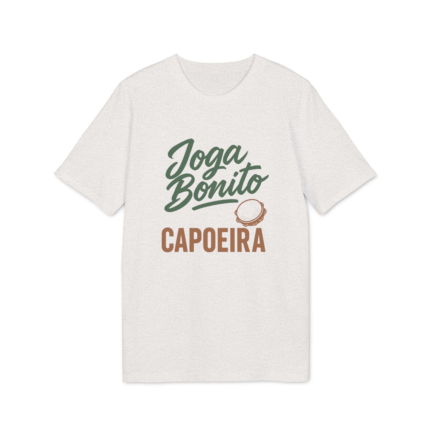 Joga Bonito Capoeria Sustainable Unisex Tee camiseta unisex sostenible color crema con gráfico "Joga Bonito" y "CAPOEIRA"