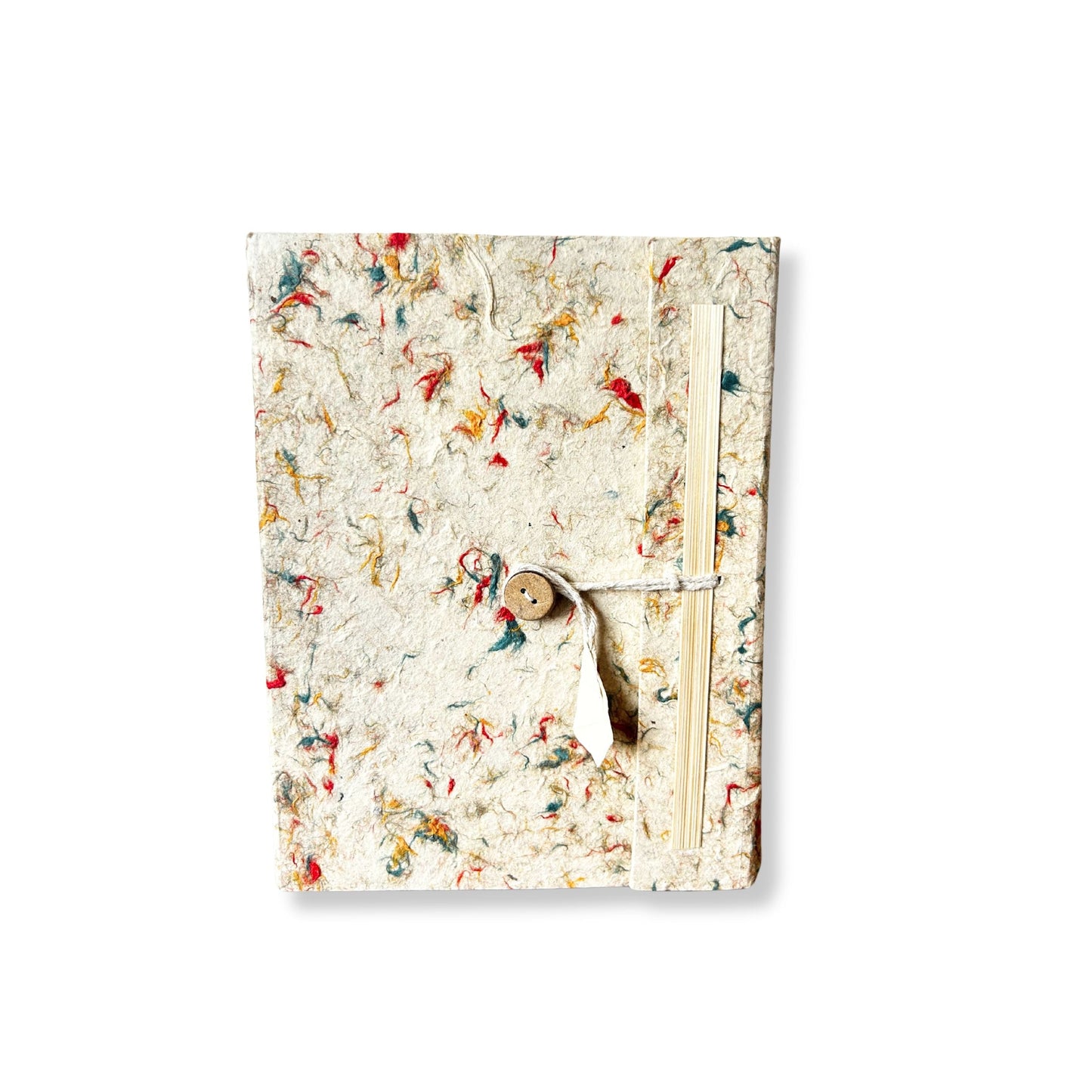 Lokta Mixed Colour Cotton Notebook – Large 15x12 CM handmade lokta paper notebook with multicolor fibers, button and tie closure