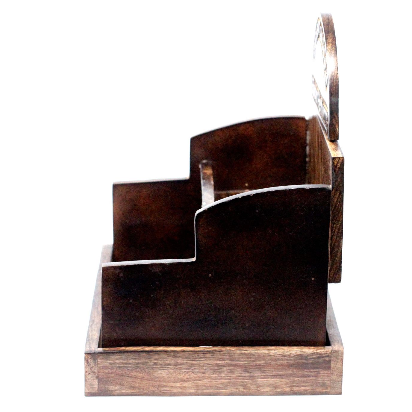 Mango Wood Room Perfume Display Stand – 32x22.5x31 CM, mango wood tabletop organizer stand with tiered slots for room perfume bottles