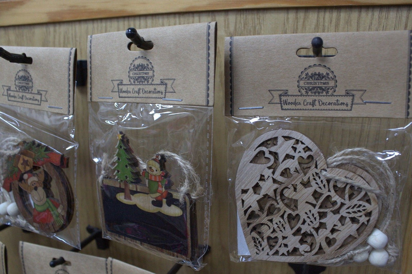 Alt Tag: MDF Christmas Bells – Pack of 3 Decorations wooden holiday bell ornaments, vintage-style festive decor, 7x7 cm, double-sided detail