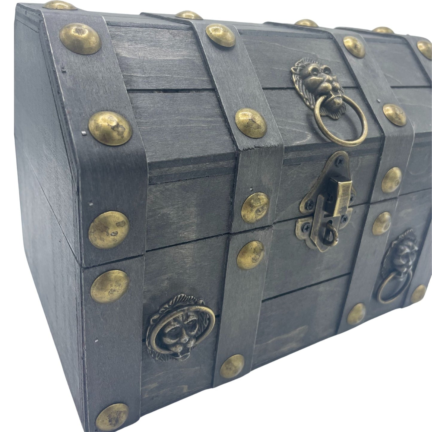 MDF Vintage Style Box – Large Grey 21x16x16 CM, cofre estilo baúl gris con herrajes metálicos, tachuelas y cierre