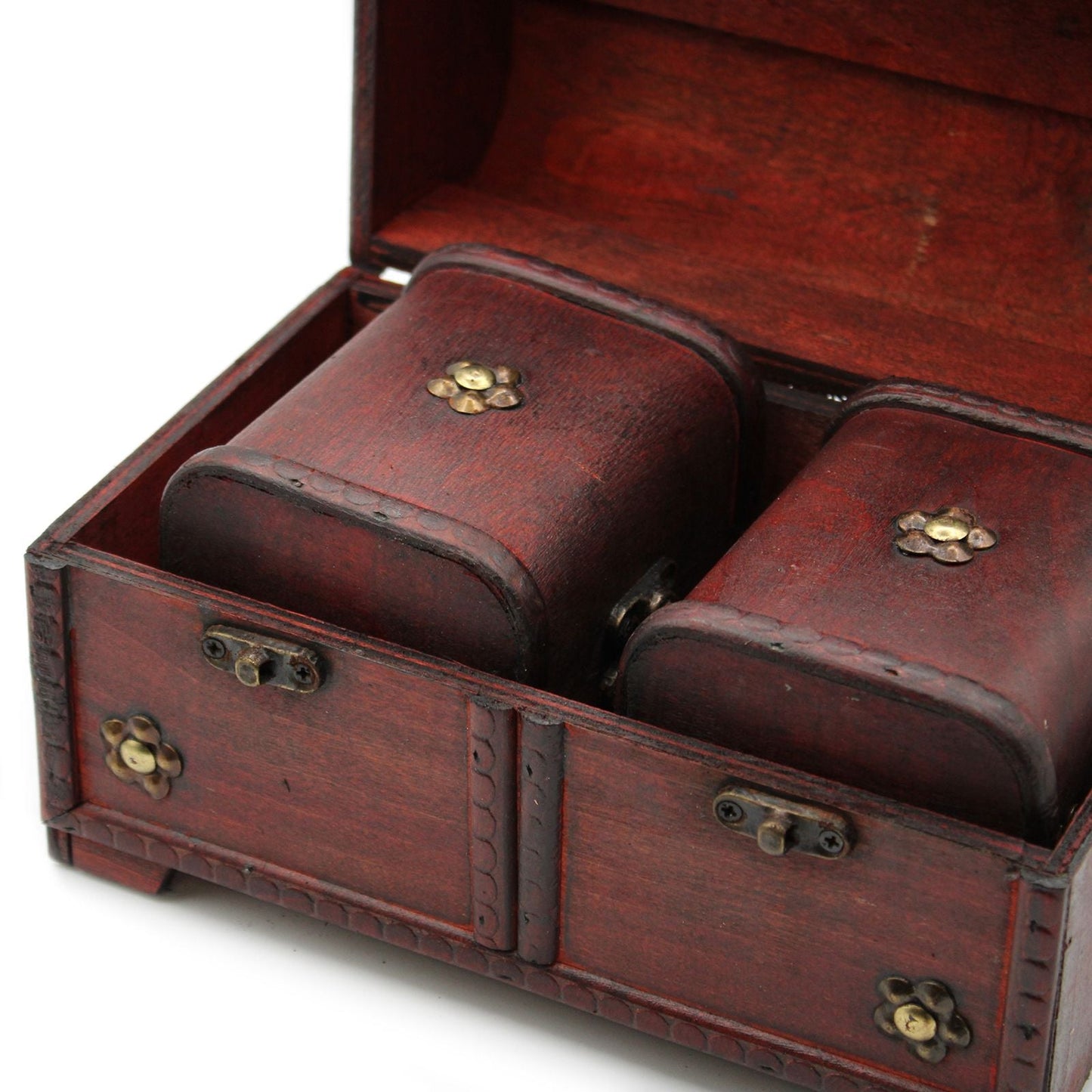 MDF-Holz-Boxen im Vintage-Stil – 3er-Set, offenes Aufbewahrungsboxen-Set aus MDF-Holz im Antik-Look mit Metallverschlüssen