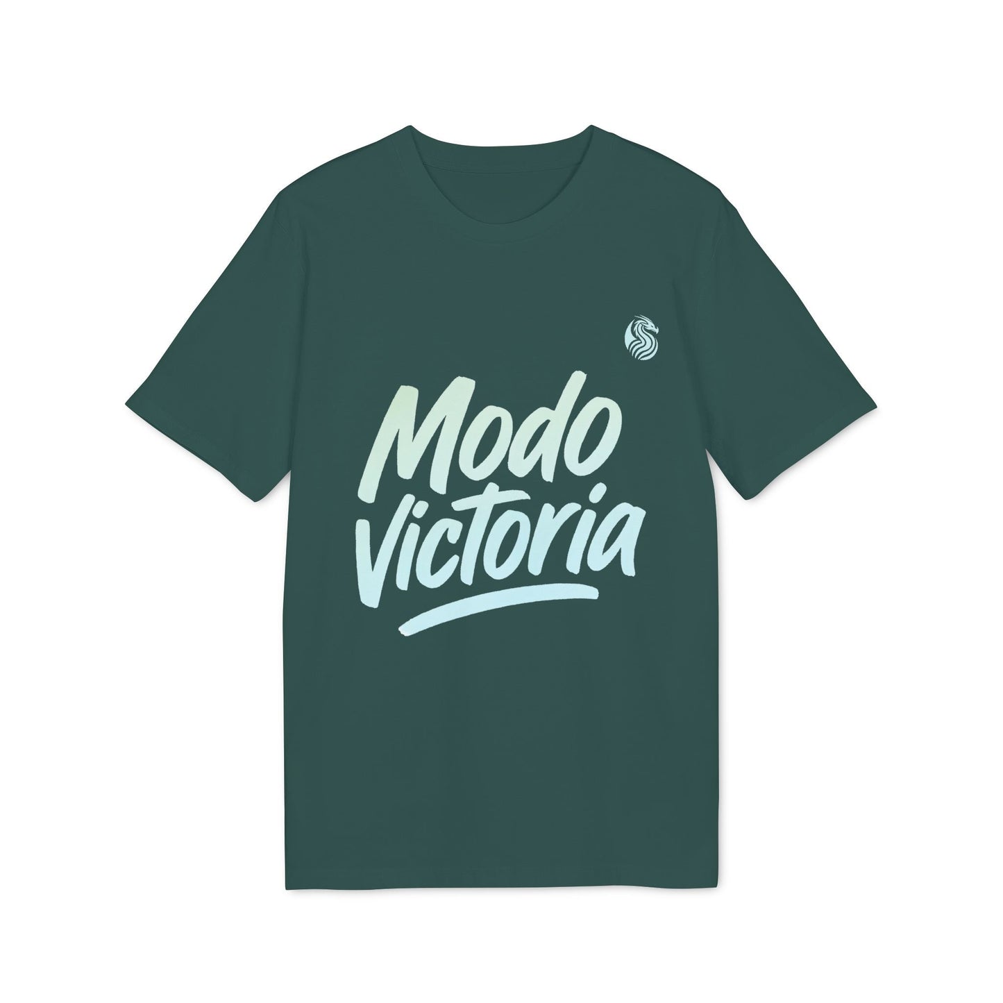 Alt Tag: Modo Victoria Teenager Drix Premium Unisex T-Shirt verde con estampado Modo Victoria en el pecho