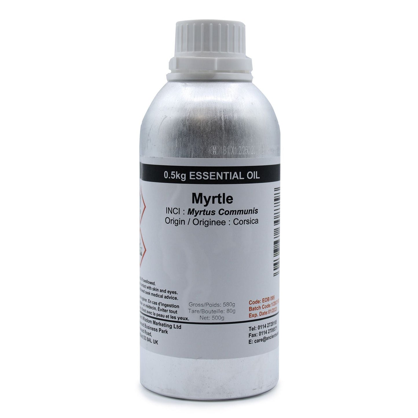 Myrtus Communis Leaf Oil – 0,5KG Großpackung ätherisches Myrtle-Öl, 0,5 kg Aluminiumbehälter mit Etikett