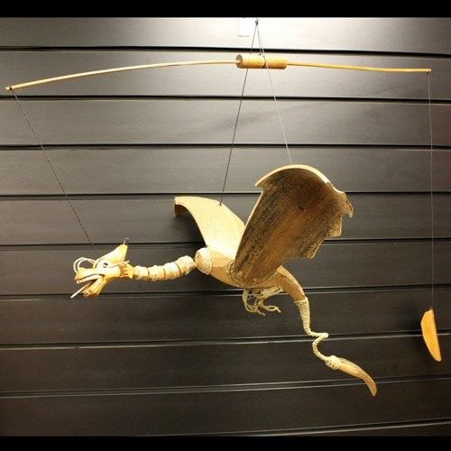 Natural Coconut Dragon Mobile – 46 CM handcrafted coconut dragon hanging mobile with wings and tail, natural decor for room
