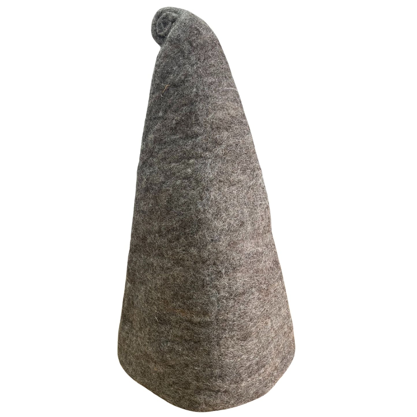 Alt-Tag: Natürlicher Sauna-Hut aus Wolle – 40x29 CM grauer Filz-Saunahut aus Wolle, handgefertigt in Nepal, hohes Kegeldesign