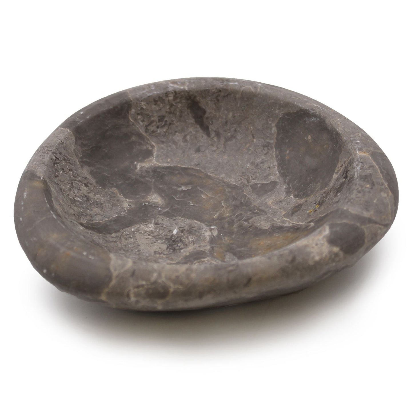 Petrified Wood Soap Dish – 12x12x3 CM gray petrified wood soap dish with shallow oval basin, natural stone texture