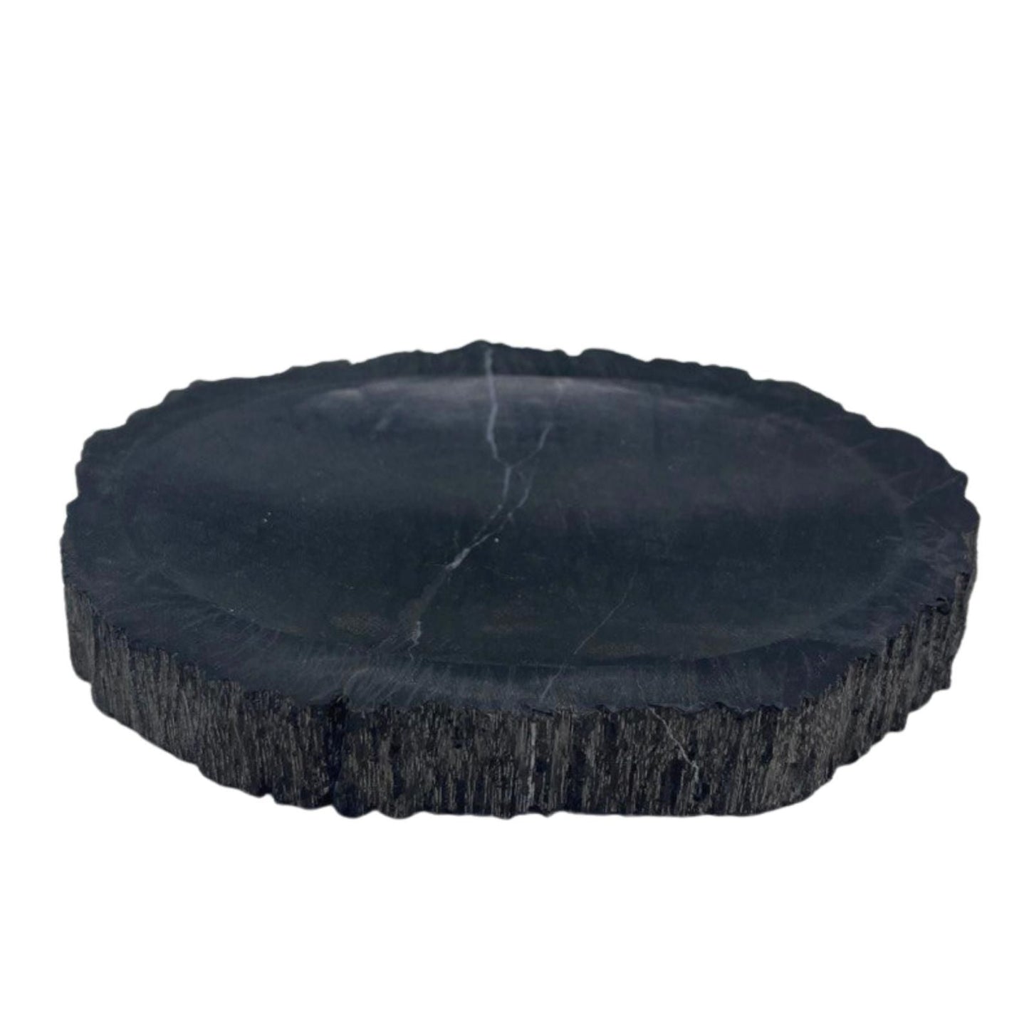 Petrified Wood Stone Soap Dish – 14.5x10 CM black petrified wood soap holder, natural stone slice design for bathroom counter
