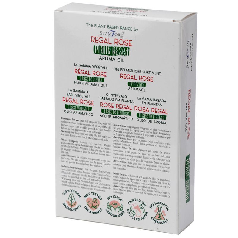 Alt-Tag: Regal Rose Aroma Oil – 10 ML pflanzliches Aromaöl in Boxverpackung mit floralem Rosen-Design, 10 ml Duftöl