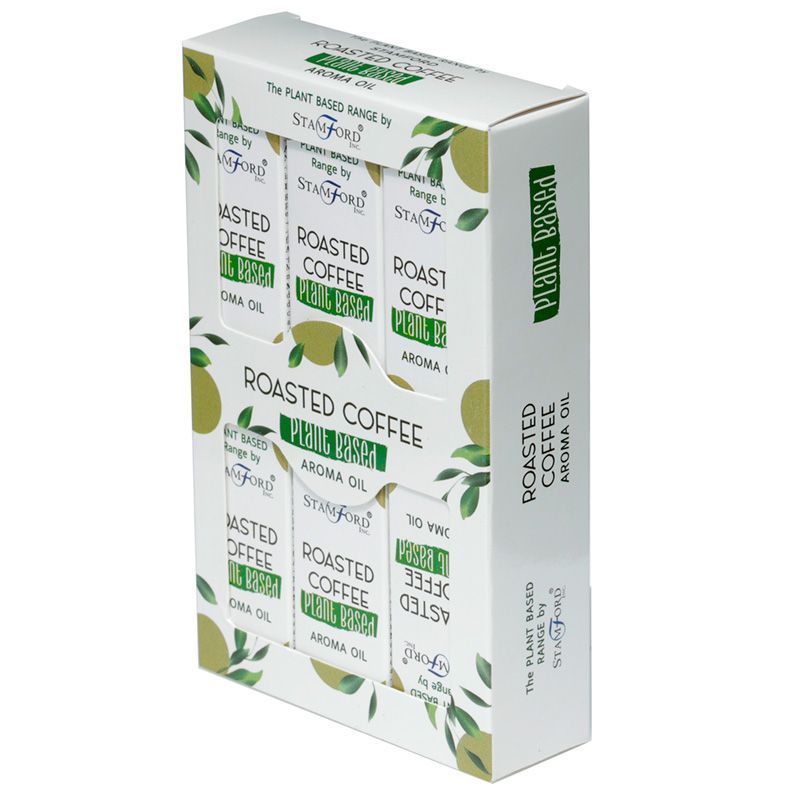 Roasted Coffee Plant-Based Fragrance Oil – 6 CM boxed aroma oil packaging with botanical leaf design