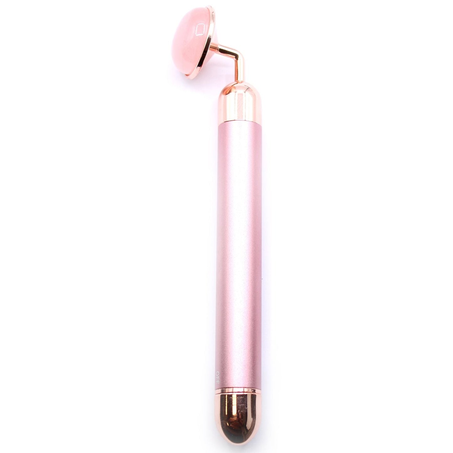 Rose Quartz Gemstone Vibration Pad – 15 CM rose quartz facial vibration wand with metal handle, pink gemstone head, product photo