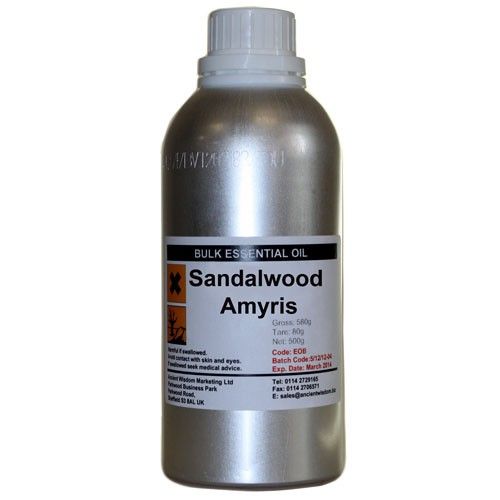 Alt Tag: Sandalwood Amyris Essential Oil – 0.5KG bulk essential oil bottle with Sandalwood Amyris label