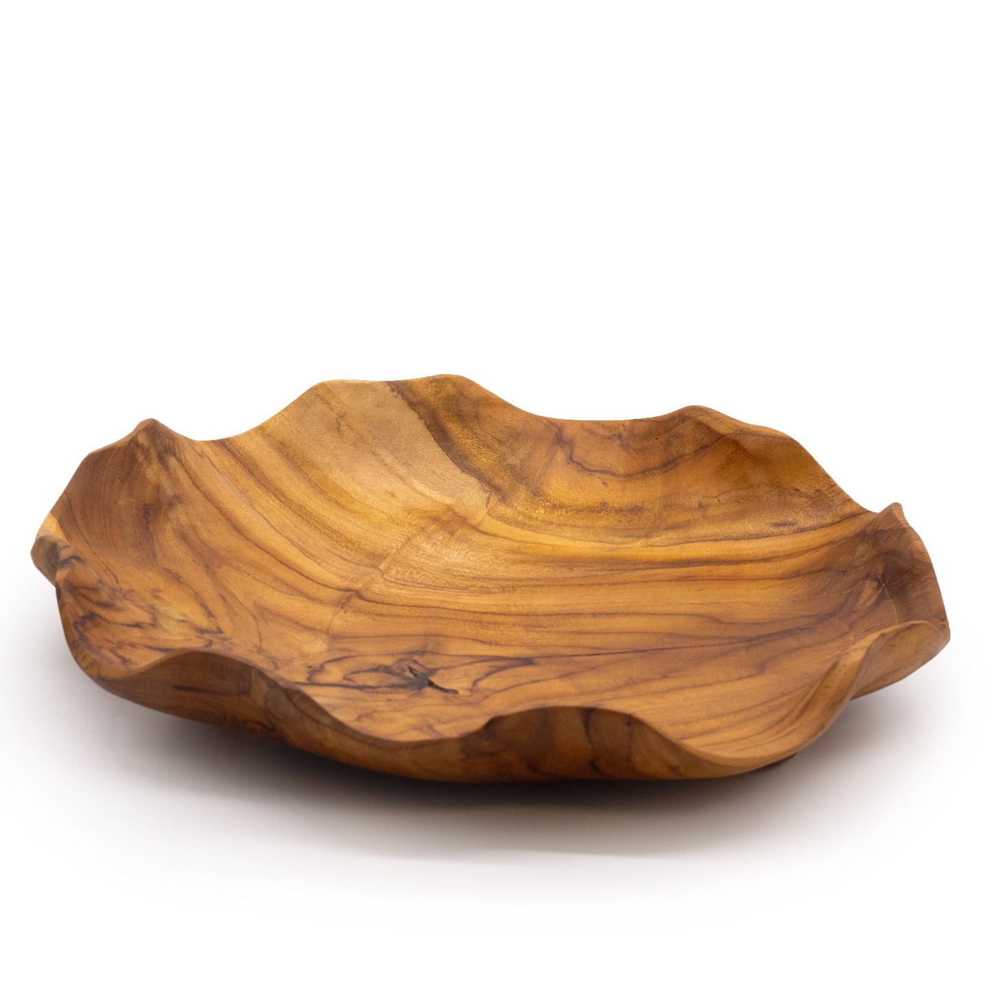Smooth Round Teakwood Fruit Bowl – 28 × 5.5 CM, handcrafted teakwood bowl with natural grain, smooth minimalist design for fruit or snacks