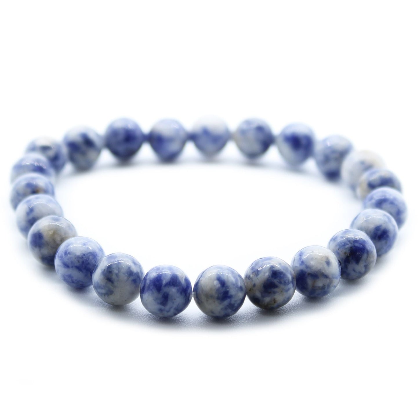 Alt Tag: Sodalite Gemstone Power Bracelet – 8MM con cuentas redondas de sodalita azul pulida, pulsera elástica de piedras naturales