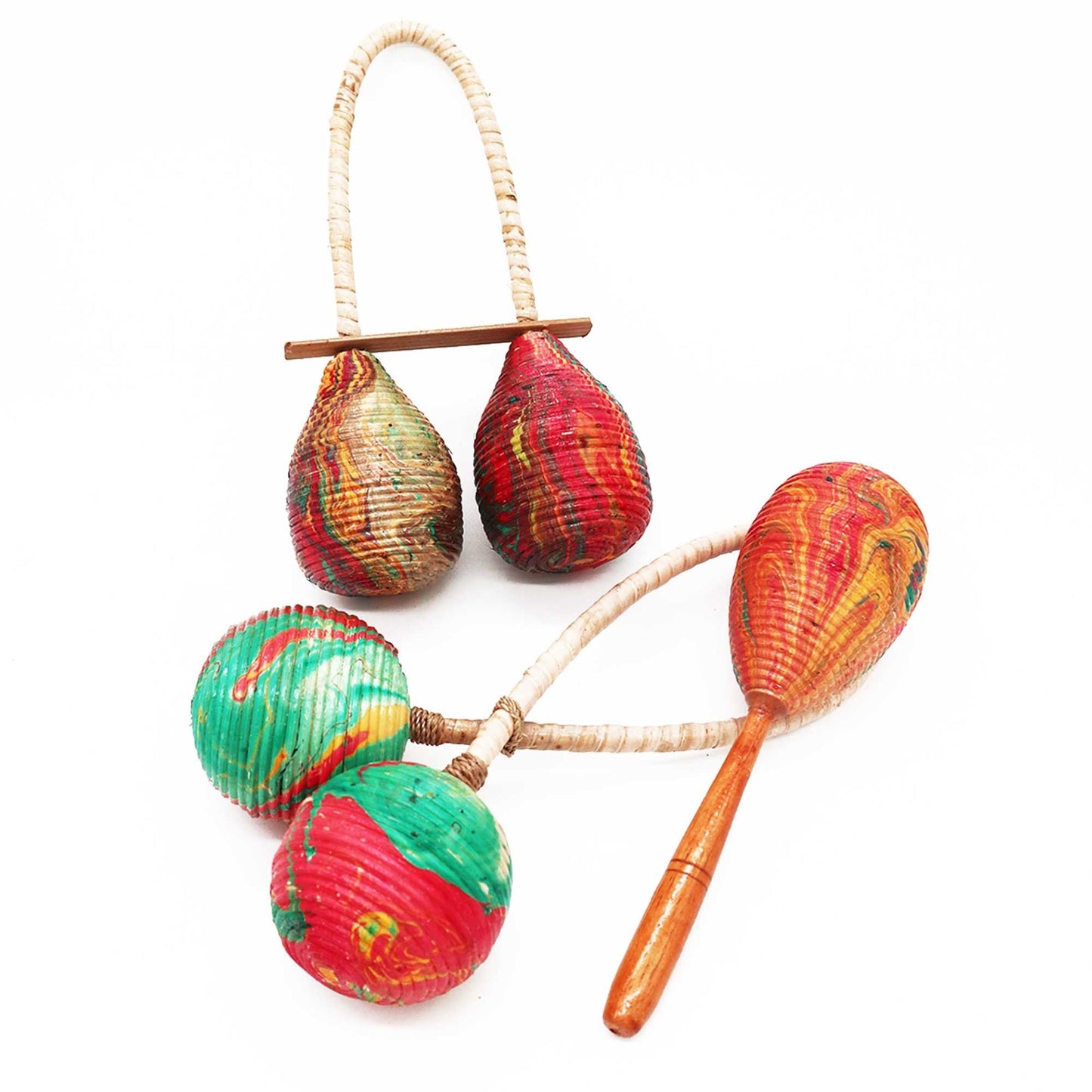 Alt Tag: Stylish Double-Loop Maracas – 23x12.5 CM rattans, colorful woven double-loop maracas musical instrument set