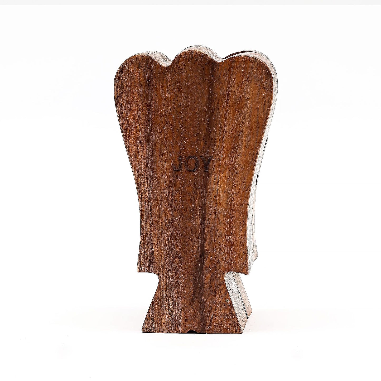 Suar Wood Angel Magic Box – Peace 14 CM, handgeschnitzte magische Engelbox aus Suar-Holz mit der Inschrift "JOY"