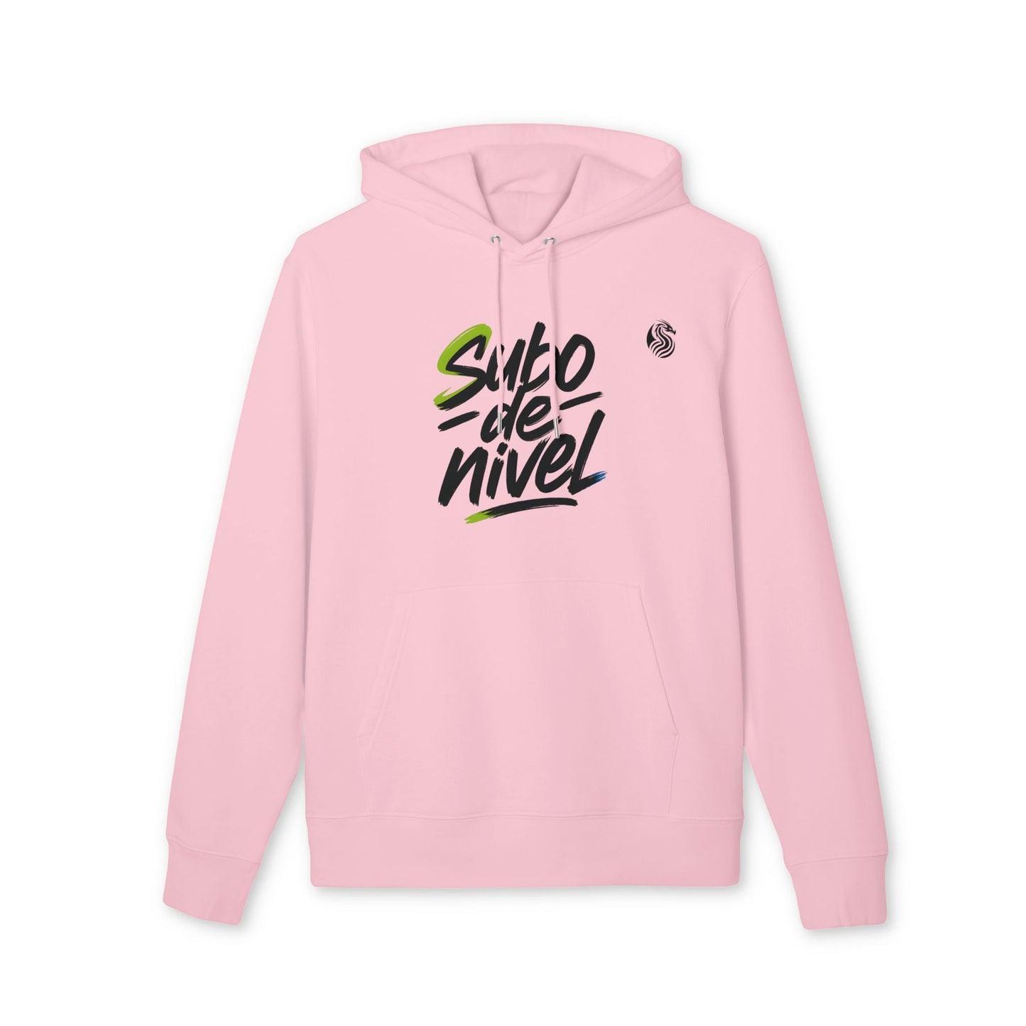 Alt Tag: Subo Nivel Drix Premium Unisex Hoodie sudadera con capucha rosa, diseño "subo de nivel" en el pecho