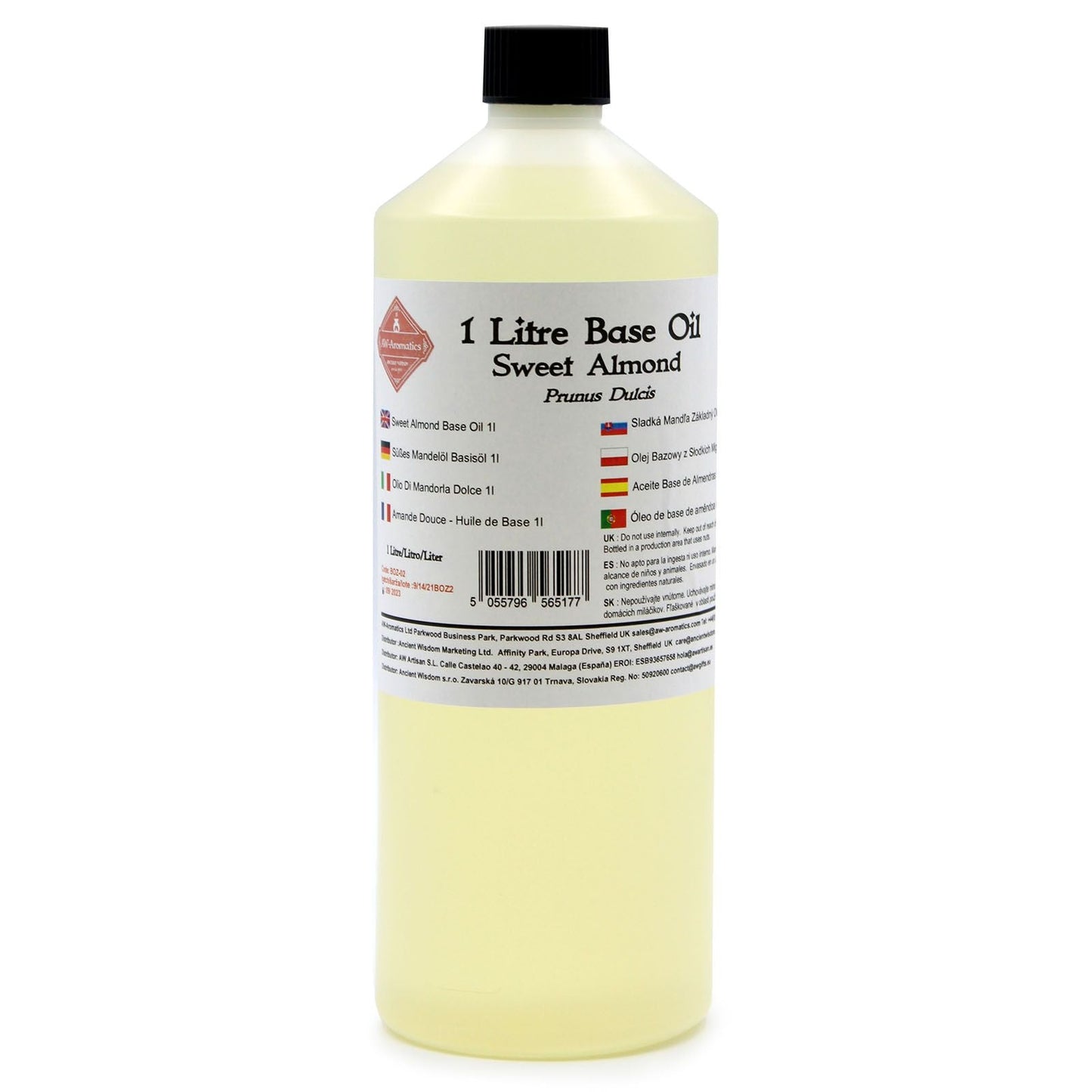 Alt Tag: Sweet Almond Base Oil – 1 Litre base oil bottle, 1L sweet almond oil for massage and skincare