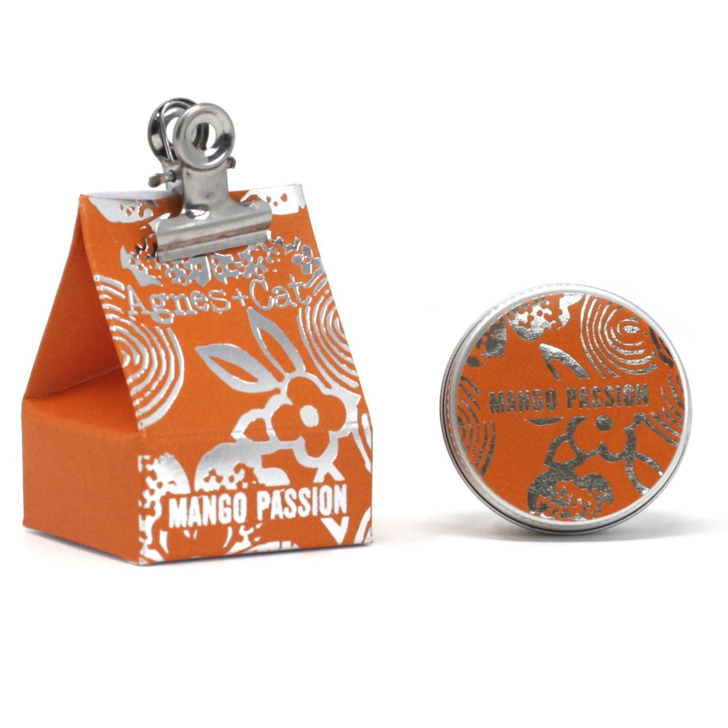 Alt Tag: Vegan Mango Passion Fruit Lip Balm – 12G in compact round tin with orange Mango Passion packaging