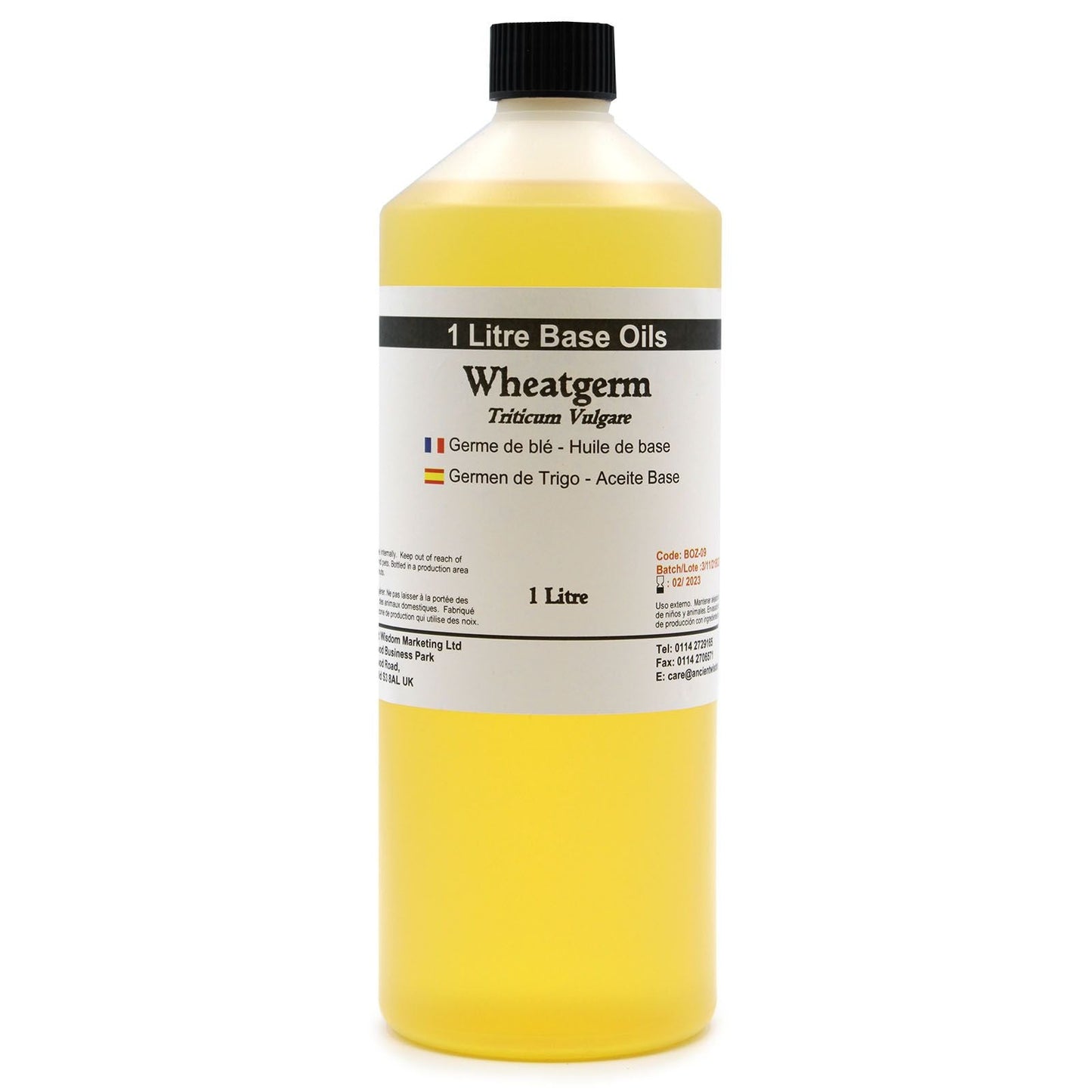 Alt Tag: Wheatgerm Base Oil – 1 Litre bottle, 1 litre base oil for massage and skincare, vitamin E rich wheat germ oil