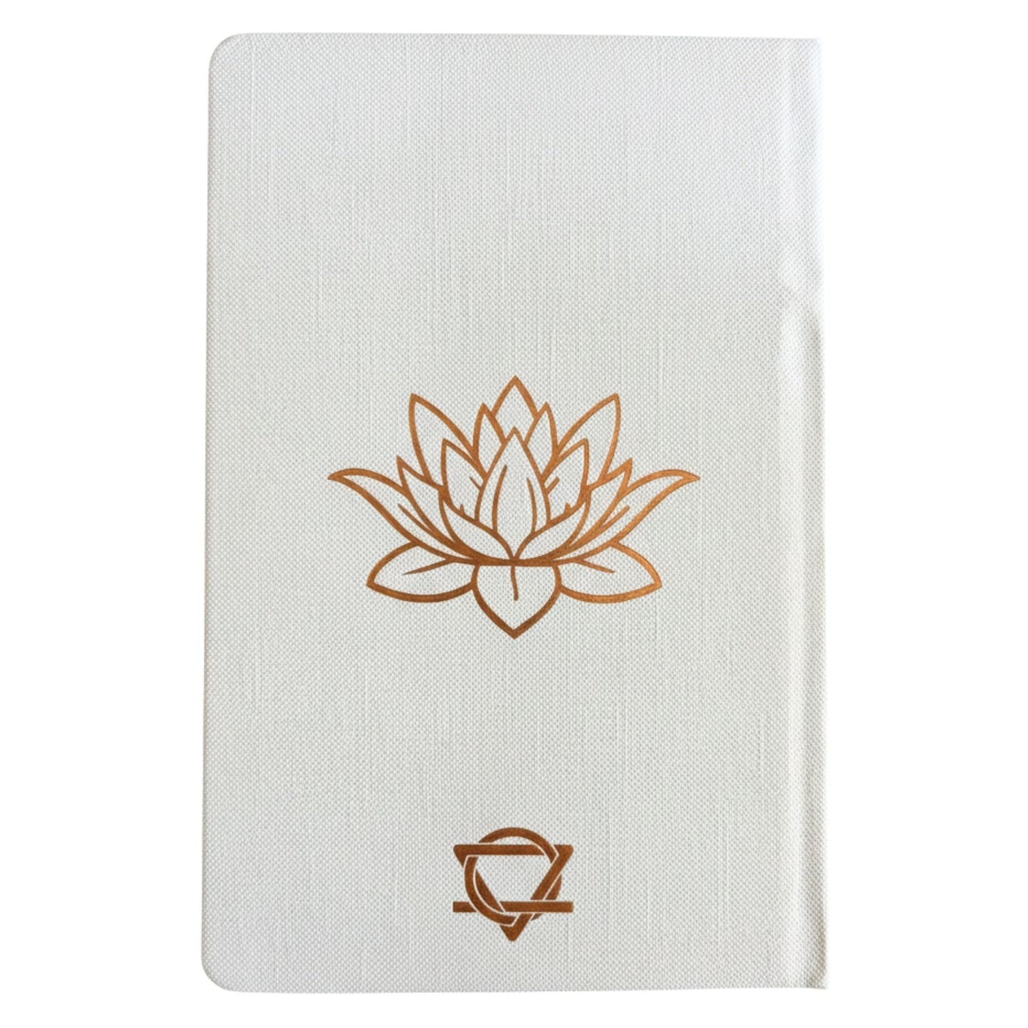 White Wellness Journal – 120 Pages – Rose Gold Tree of Life, cuaderno blanco con símbolo en oro rosa en la portada