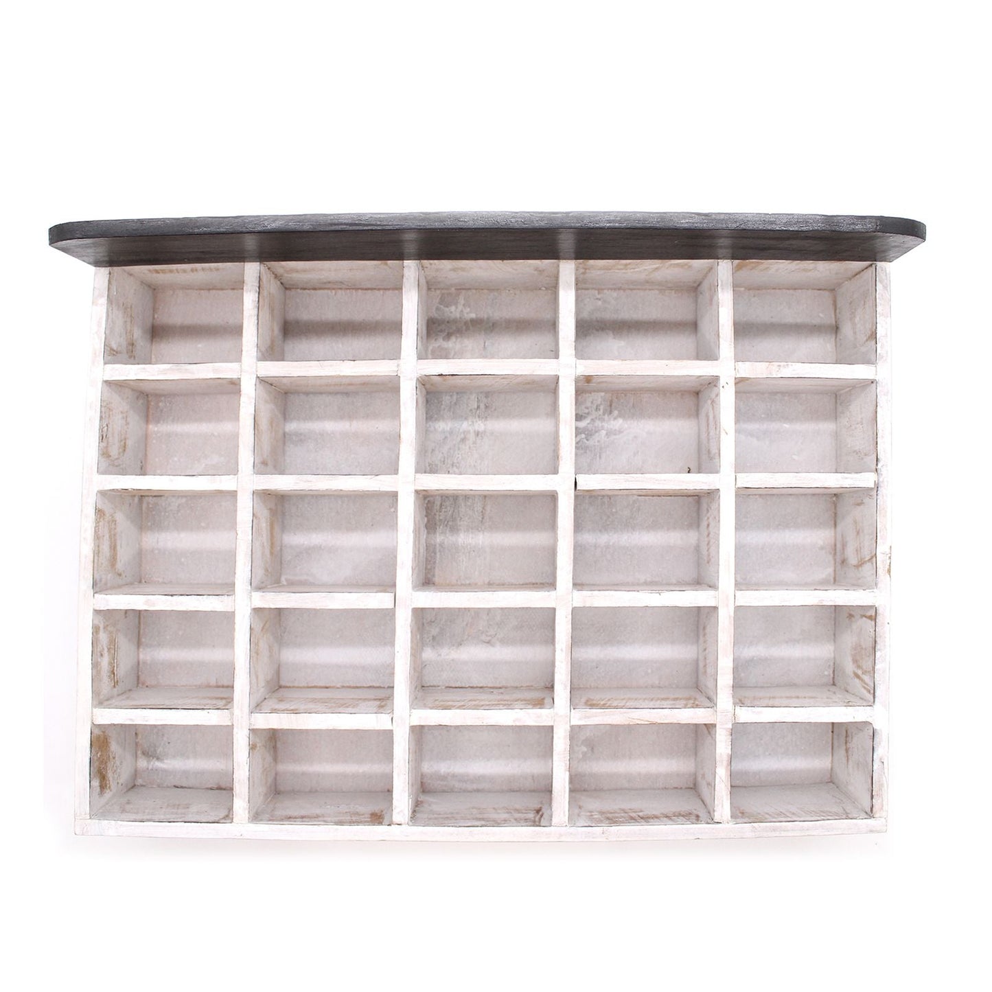 Whitewashed Albasia Wood Display Stand – 38x52x9.5 CM, whitewashed wood retail display organizer with cubby compartments