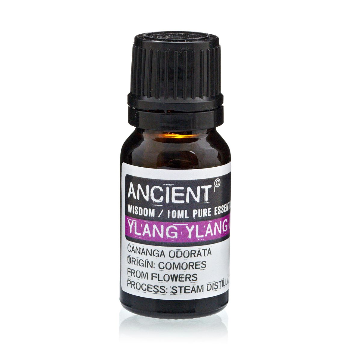 Alt-tagg: Eterisk olja Ylang Ylang III – 10ML, flaska med eterisk ylang ylang-olja, 10 ml, etikett Ancient Wisdom