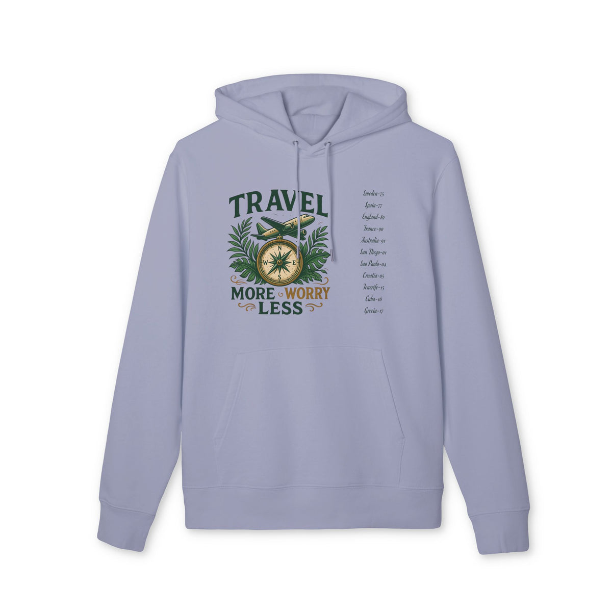 Personalized Travel Hoodie 100% Organic Cotton Your Destinations