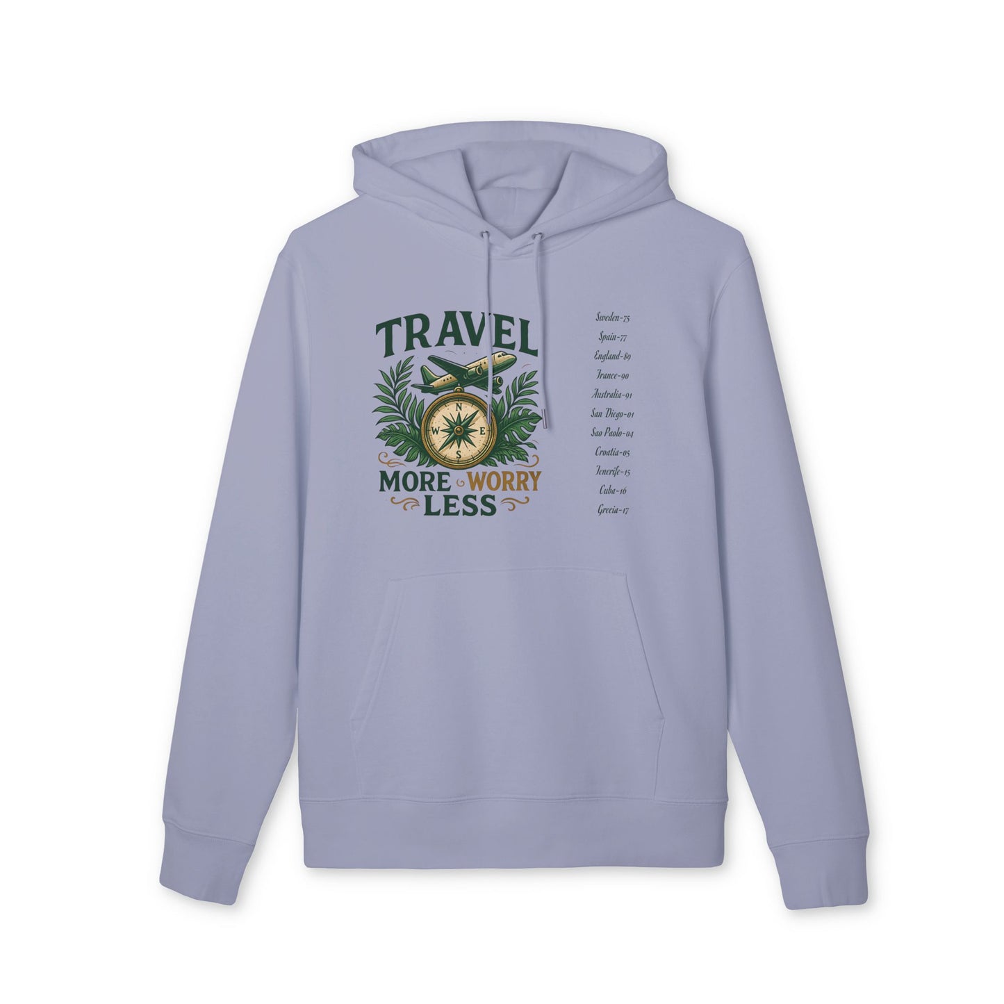 Personalized Travel Hoodie 100% Organic Cotton Your Destinations