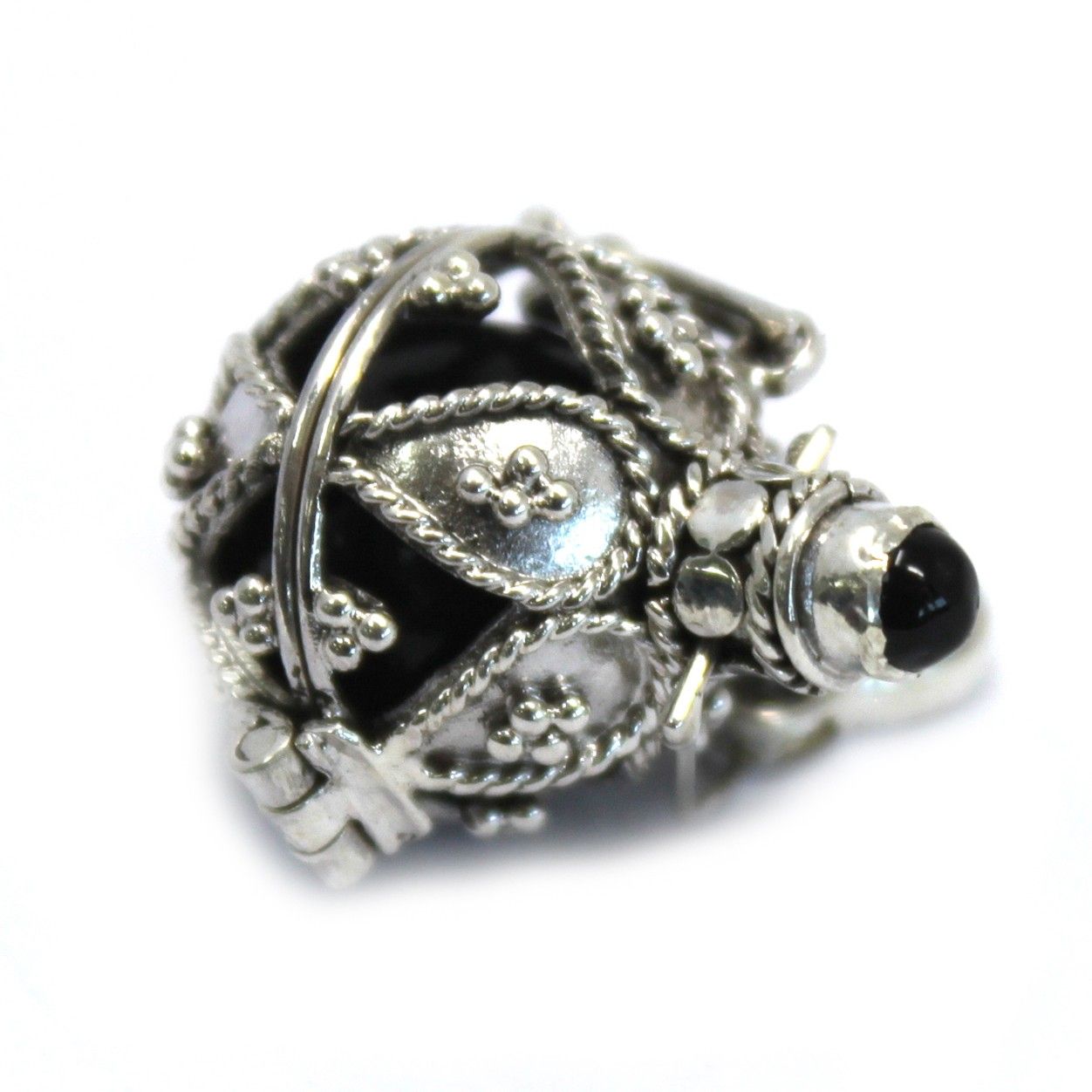 Alt Tag: 925 Silver Angel Bell – Darkness – 16MM, 925-silverängelklocka – hängsmycke i Bali-stil med ornamentala detaljer
