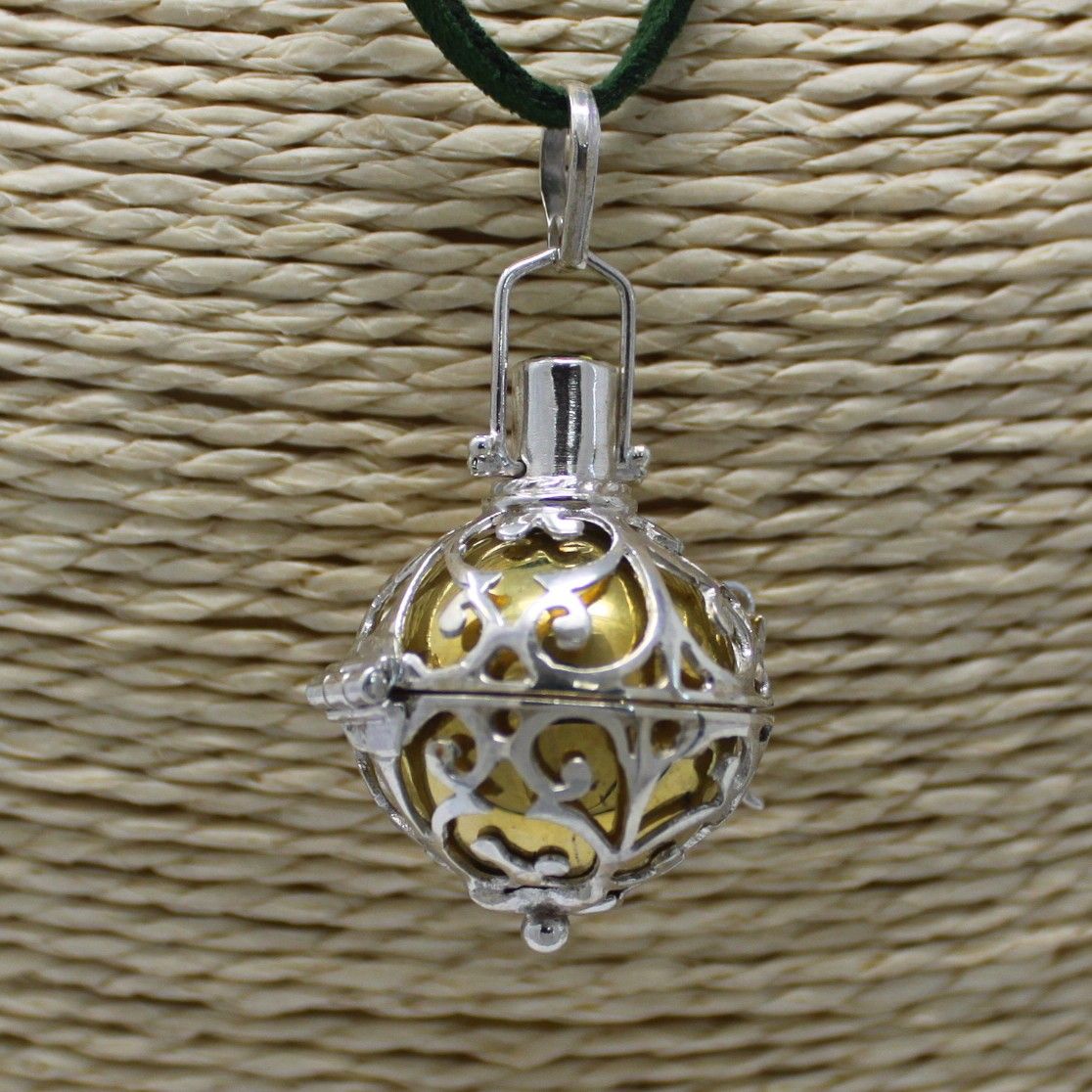 Alt Tagg: 925 Silver Angel Bell – harmoniserande klang 23MM halsband med hänge, filigran silverbur med klockcharm på snöre