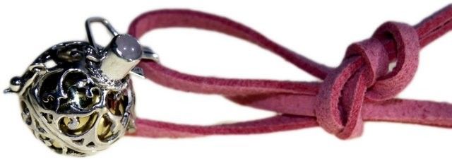 Alt Tag: 925 Silver Angel Bell – Guardian 16MM handgjort klockhänge i balinesiskt silver med rosa snöre, 16 mm klocka