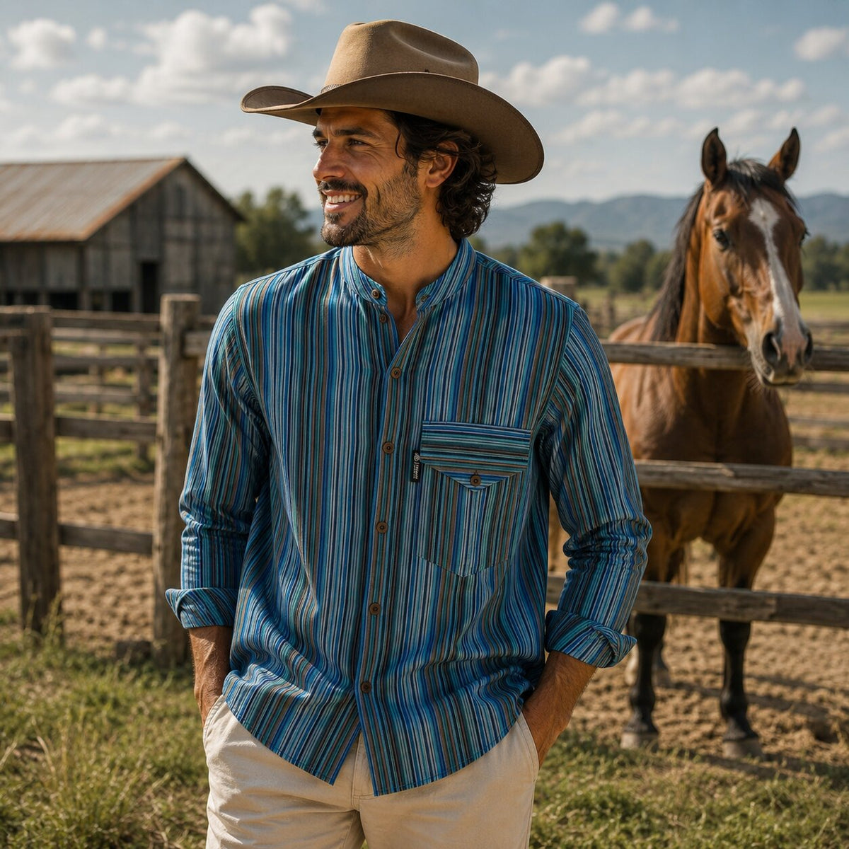 Nomad Sari Grandad Shirt - Turquoise - XL